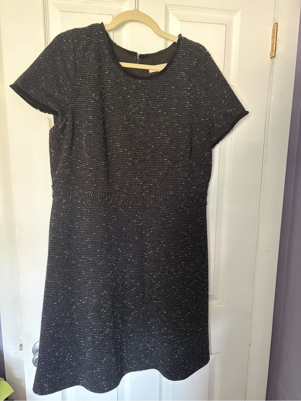 LOFT Black Tweed Short-Sleeve A-Line Dress
